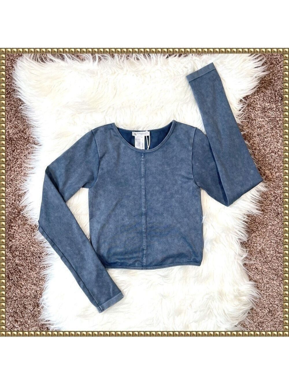 Zara Blue Washed Fitted Long Sleeve Top Small